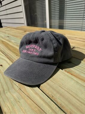 Support Day Drinking Dark Gray Baseball Cap with Pink Embroidery